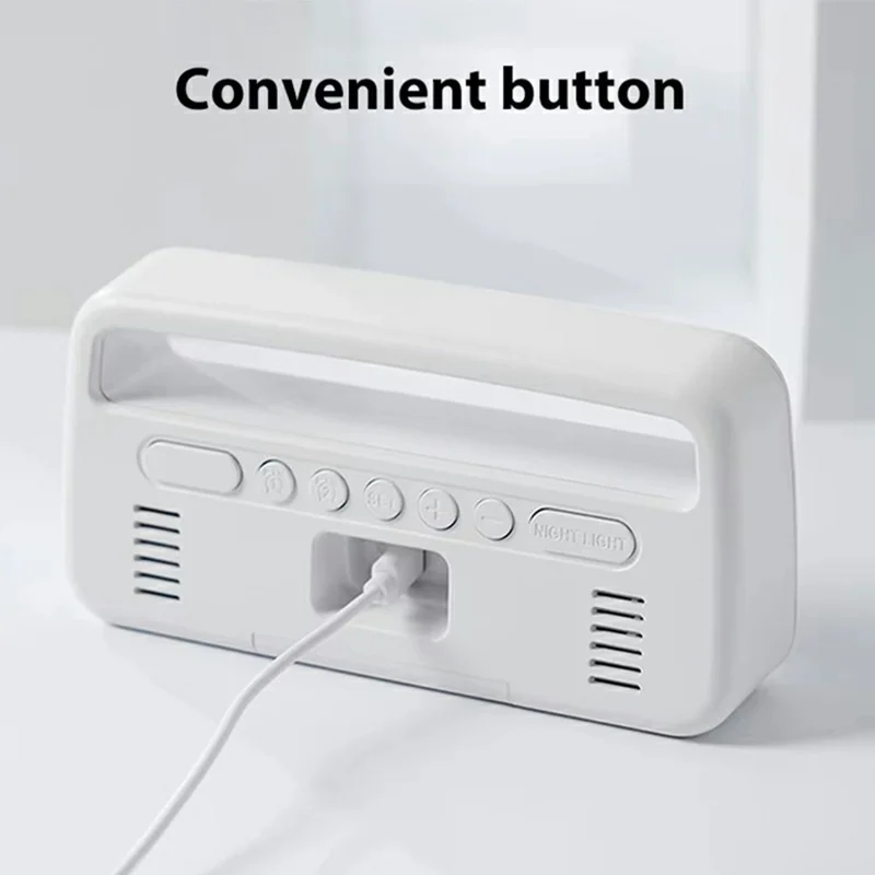 5520 Multifunctional LED Digital Clock with Ambient Light Sleep Mode Auto Brightness Bedside Alarm Clock - White Shell+Blue Light