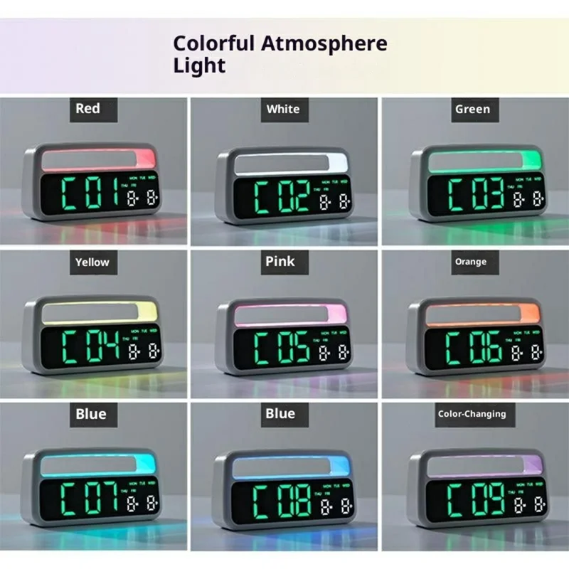 5520 Multifunctional LED Digital Clock with Ambient Light Sleep Mode Auto Brightness Bedside Alarm Clock - White Shell+Blue Light