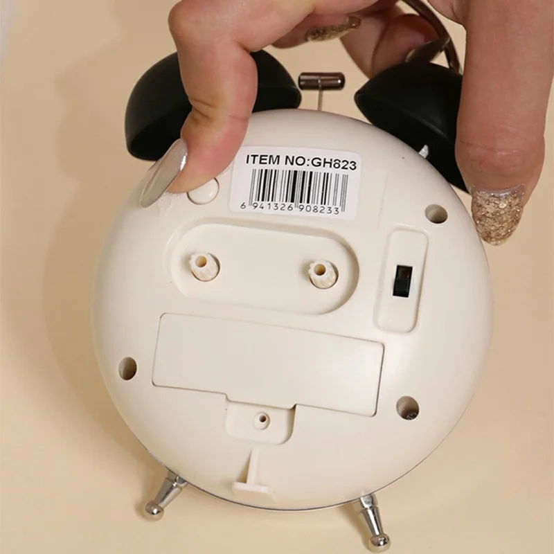 GH823 4-дюймовый классический двойной колокольный будильник Тихий студенческий настольный часы с ночной подсветкой - черный