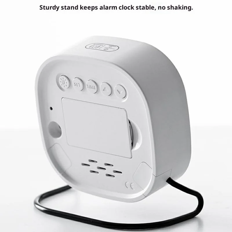 2813 2 Modes LED Desktop Alarm Clock Temperature Display Brightness Control Digital Timer with Stand - Round / White Shell+Blue Light