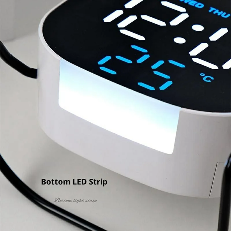 2813 2 Modes LED Desktop Alarm Clock Temperature Display Brightness Control Digital Timer with Stand - Round / White Shell+Blue Light