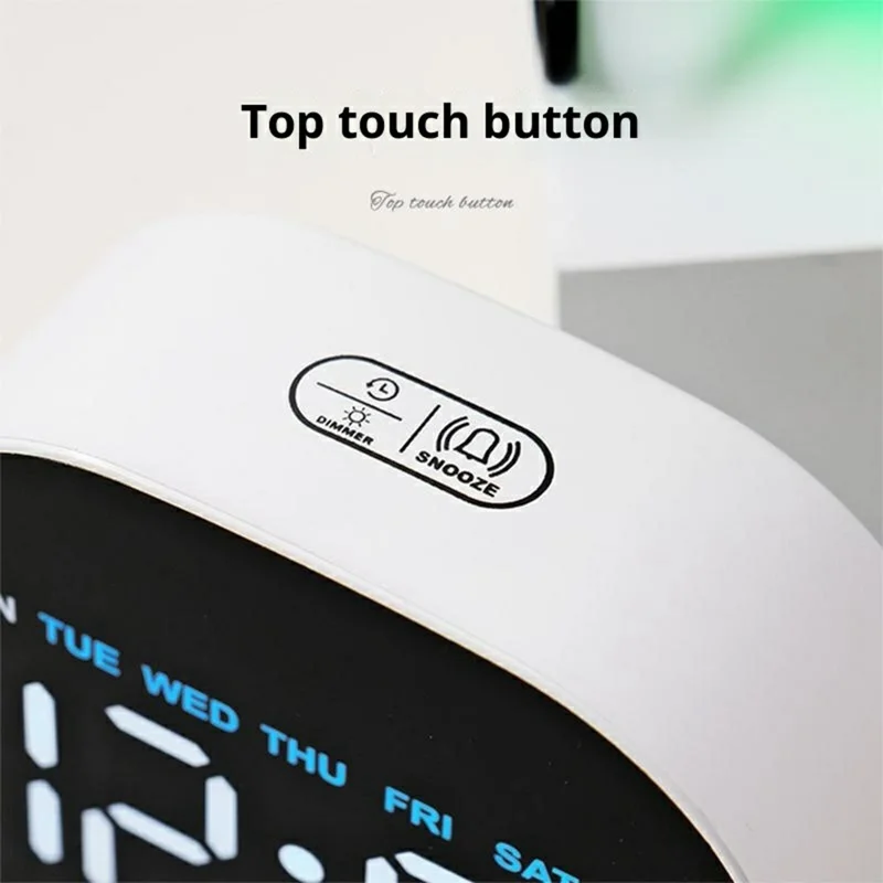 2813 2 Modes LED Desktop Alarm Clock Temperature Display Brightness Control Digital Timer with Stand - Round / White Shell+Blue Light