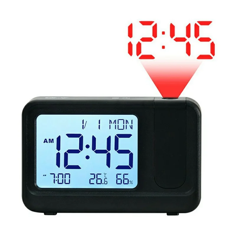 2311 Multifunctional Projection Alarm Clock LCD Digital Clock Temperature Humidity Monitor - Black Shell+White Screen