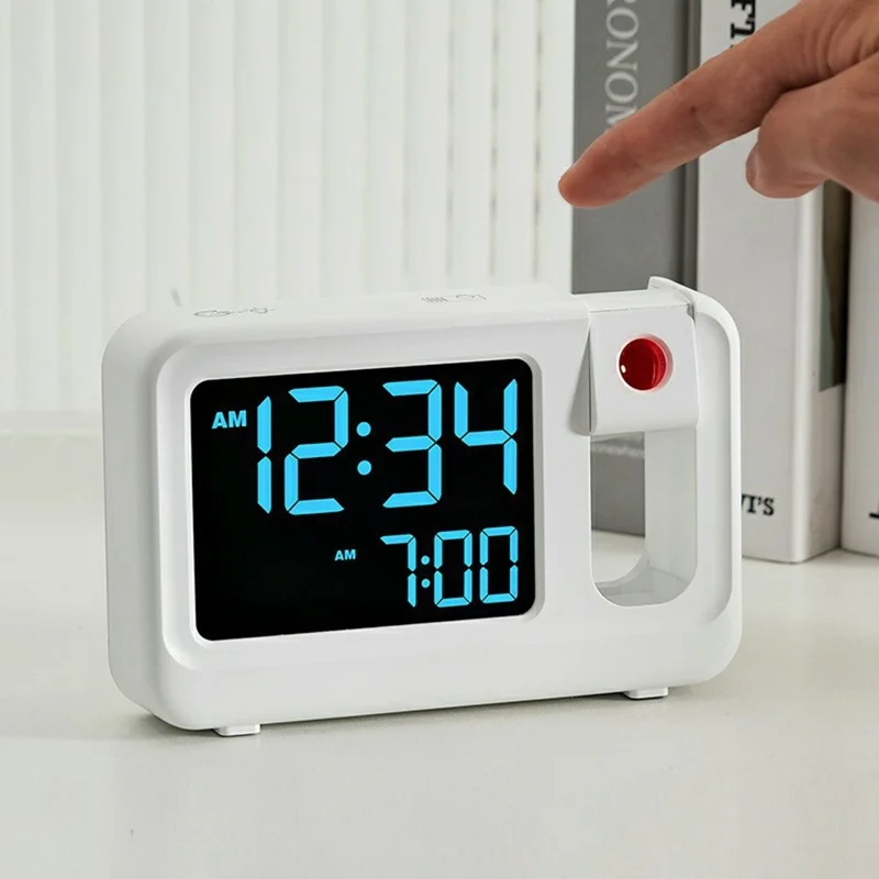 2311 Multifunctional Projection Alarm Clock LCD Digital Clock Temperature Humidity Monitor - Black Shell+White Screen