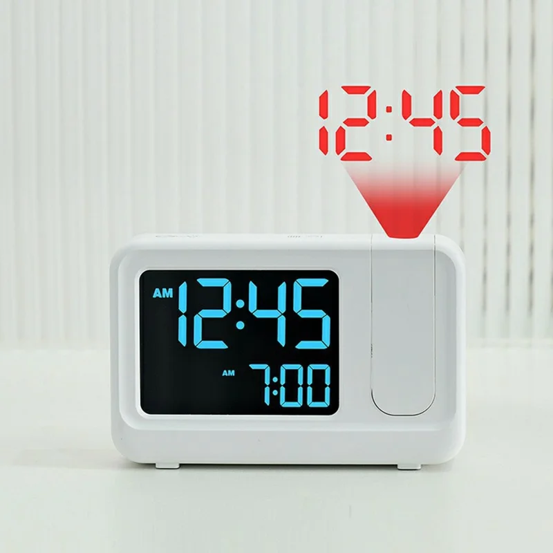 2311 Multifunctional Projection Alarm Clock LCD Digital Clock Temperature Humidity Monitor - Black Shell+White Screen