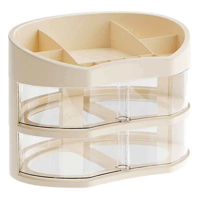2 Layer Rotating Drawer Cosmetic Storage Box Dustproof Makeup Display Box Transparent Cosmetic Organizer