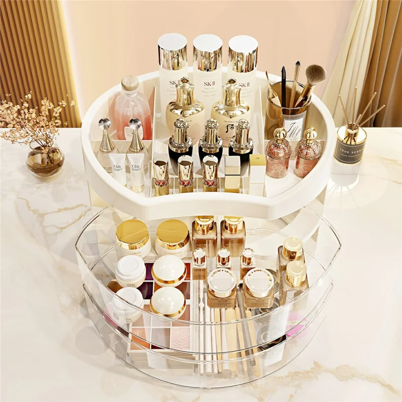2 Layer Rotating Drawer Cosmetic Storage Box Dustproof Makeup Display Box Transparent Cosmetic Organizer