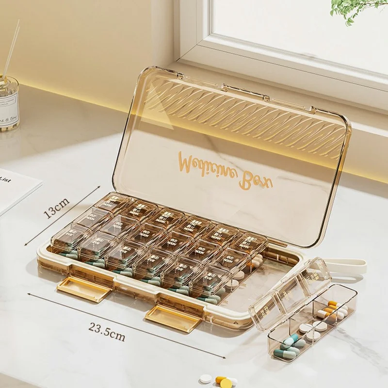 Organizador de Pílulas Caixa Semanal de Medicamentos de 7 Dias Portátil com Tampa Compartimentos Múltiplos para Viagem / Casa - Café