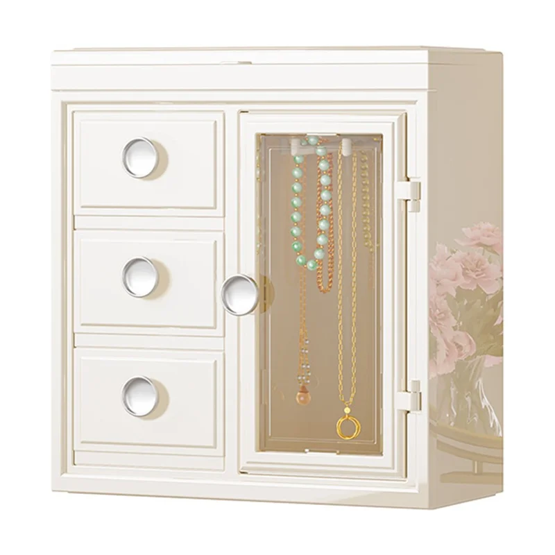 Caixa de Joias de Luxo 8899 com Espelho Embutido Organizador Multicamadas para Anéis Colares Brincos Estojo de Armazenamento - Branco Leitoso