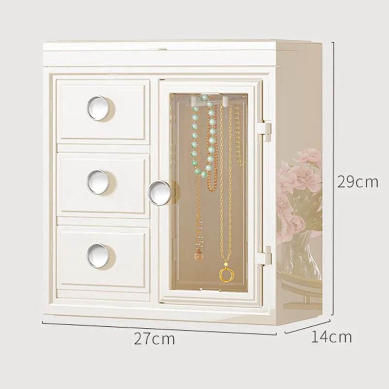 Caixa de Joias de Luxo 8899 com Espelho Embutido Organizador Multicamadas para Anéis Colares Brincos Estojo de Armazenamento - Branco Leitoso