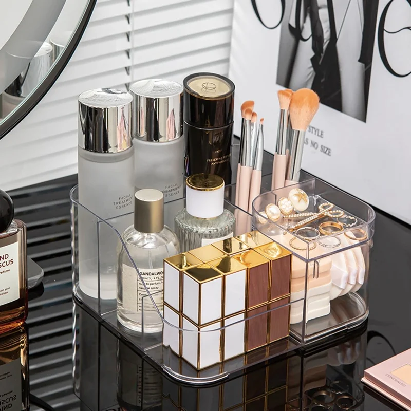 Y001 Makeup Organizer Vanity Skincare Storage Transparent PET Display Shelf with Rotating Drawer - Transparent White