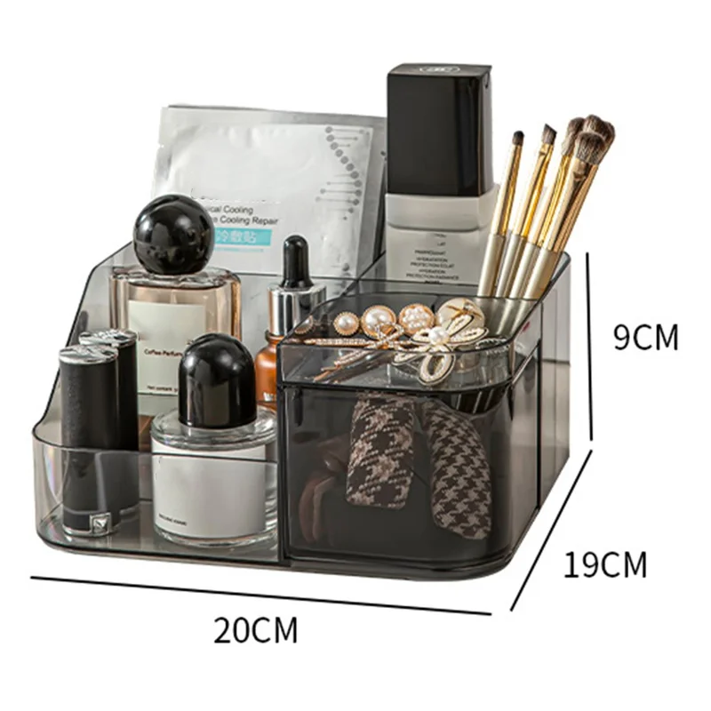 Y001 Makeup Organizer Vanity Skincare Storage Transparent PET Display Shelf with Rotating Drawer - Transparent White