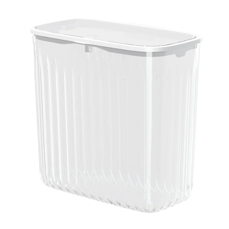 0738 12L Wandbevestuilde Prullenbak met Deksel voor Badkamer Keuken Eenvoudig Openen Prullenbak - Transparant Wit