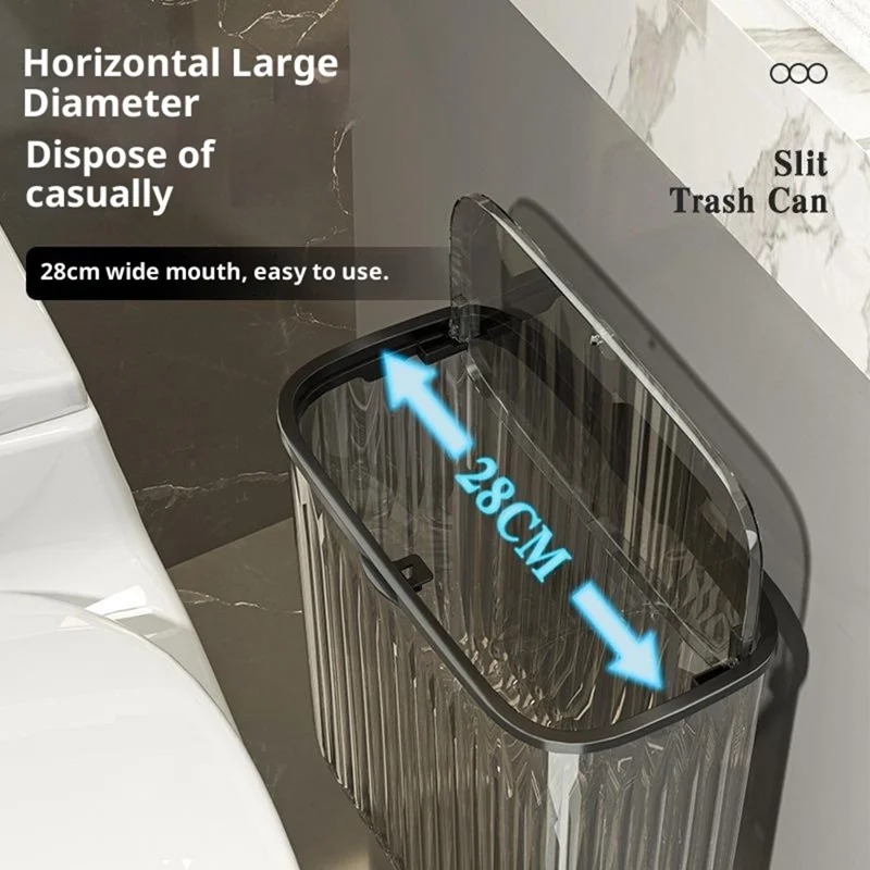 0738 12L Wandbevestuilde Prullenbak met Deksel voor Badkamer Keuken Eenvoudig Openen Prullenbak - Transparant Wit