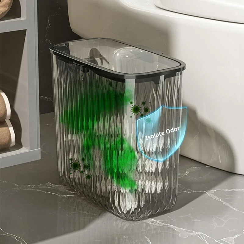 0738 12L Wandbevestuilde Prullenbak met Deksel voor Badkamer Keuken Eenvoudig Openen Prullenbak - Transparant Wit