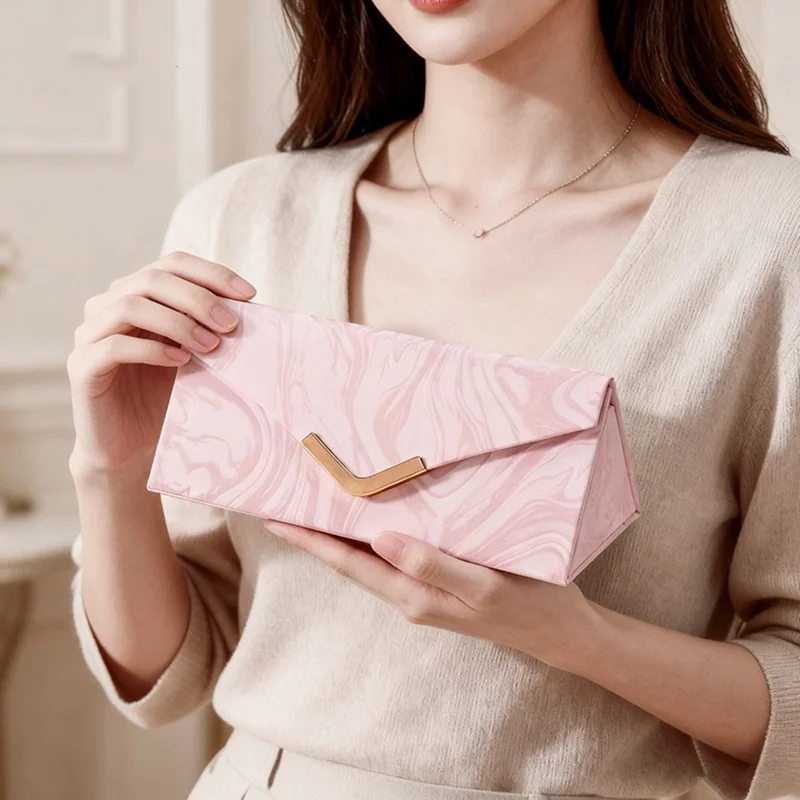 sp01371 PU Leather gevouwen sieradendoos voor oorbellen ringen kettingen met zachte voering oogglazen opbergdoos - Roze