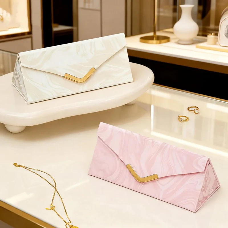 sp01371 PU Leather gevouwen sieradendoos voor oorbellen ringen kettingen met zachte voering oogglazen opbergdoos - Roze