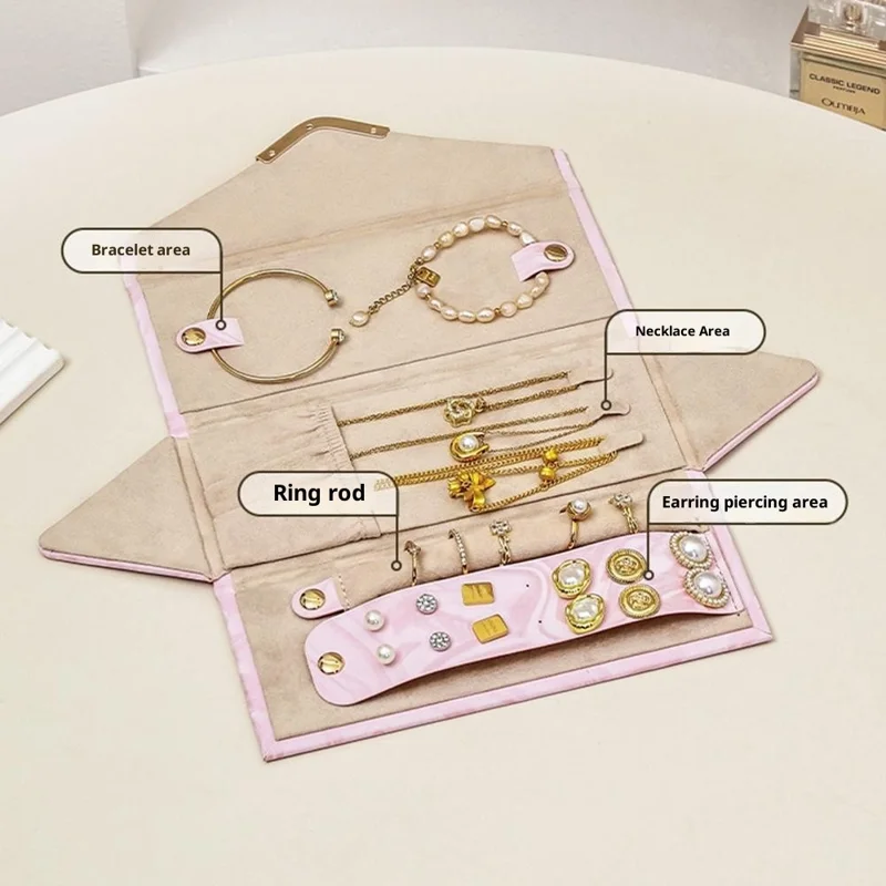 sp01371 PU Leather gevouwen sieradendoos voor oorbellen ringen kettingen met zachte voering oogglazen opbergdoos - Roze