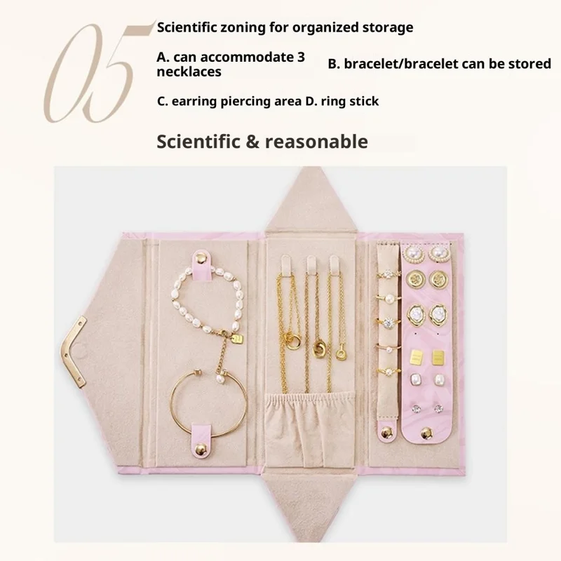 sp01371 PU Leather gevouwen sieradendoos voor oorbellen ringen kettingen met zachte voering oogglazen opbergdoos - Roze