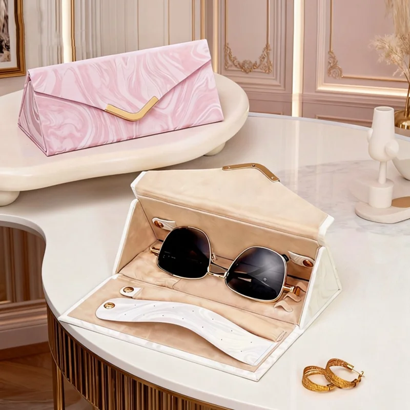 sp01371 PU Leather gevouwen sieradendoos voor oorbellen ringen kettingen met zachte voering oogglazen opbergdoos - Roze