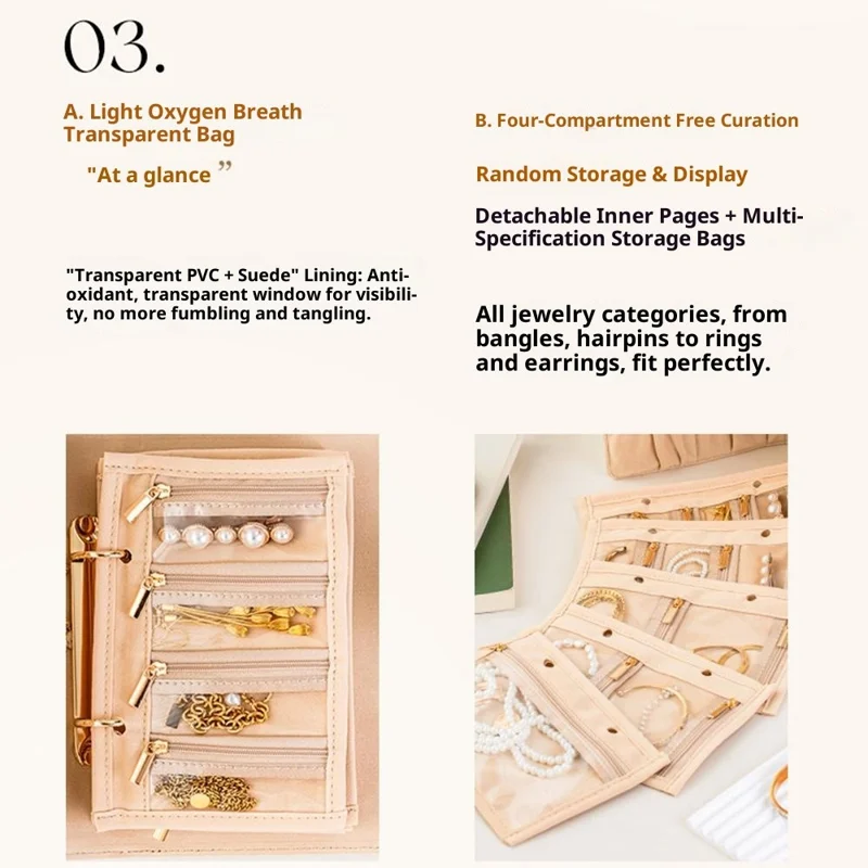 Organisateur de bijoux portable en forme de livre Organisateur de bijoux portable en cuir PU multicouche Organisateur de colliers et de boucles d'oreilles - Beige