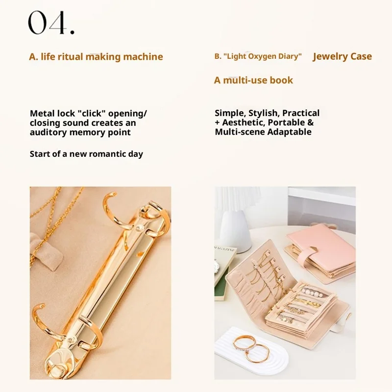 Organisateur de bijoux portable en forme de livre Organisateur de bijoux portable en cuir PU multicouche Organisateur de colliers et de boucles d'oreilles - Beige