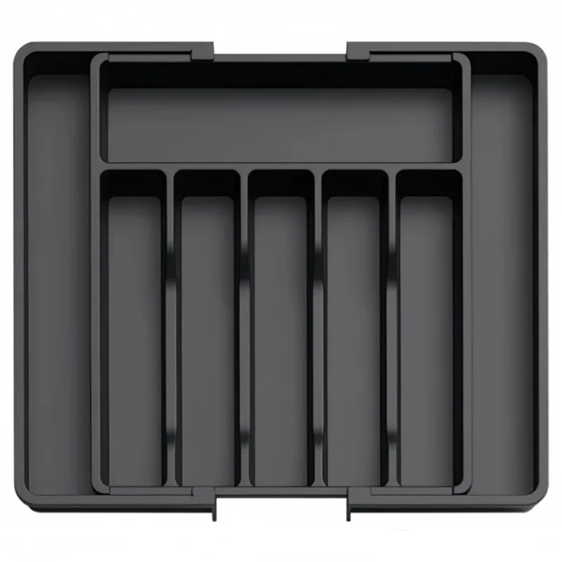 Adjustable Cutlery Organizer 8 Compartments PC Drawer Divider Utensil Storage Tray Expandable for Kitchen - Black