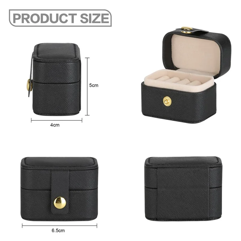 PVC Leather Mini Travel Ring Box 4 Slots Jewelry Organizer Multi-Layer Flip Portable for Earrings Studs - Black