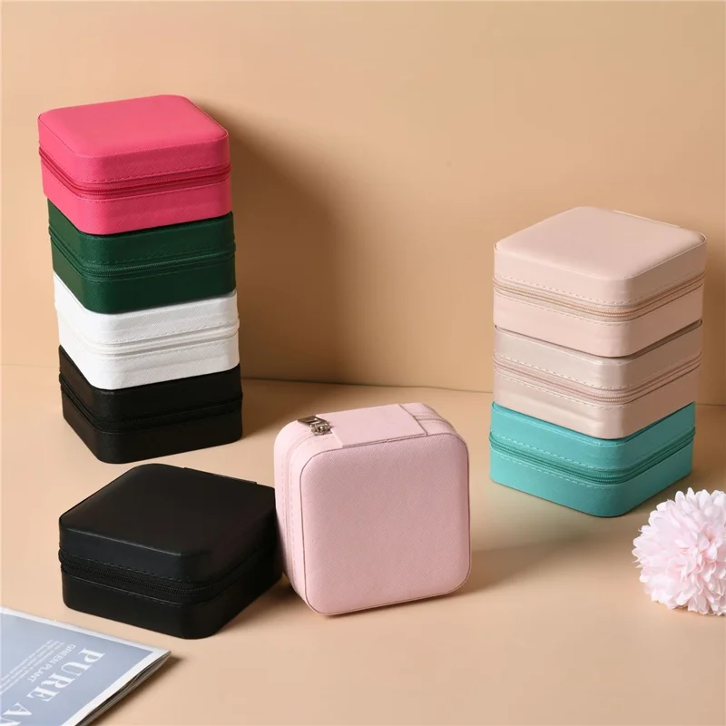 Boîte de rangement de bijoux de voyage en cuir PU, étanche et anti-poussière, avec miroir pour colliers, boucles d'oreilles et clous - Bleu