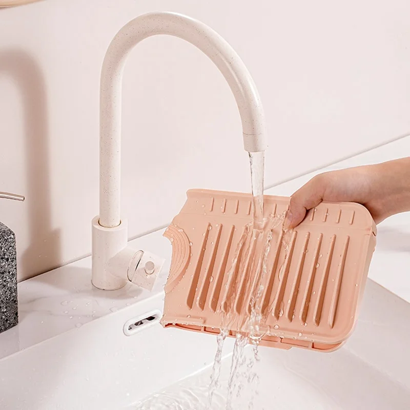 Alfombrilla de Silicona para Fregadero de Cocina, de 61 cm de Largo, Plegable a 90°, Organizador Antideslizante y a Prueba de Fugas - Rosa