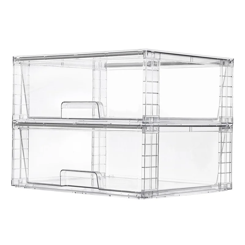 2Pcs PET 12 inch Detachable Cosmetic Storage Box Large Capacity Assembled Drawer Stackable Desktop Organizer