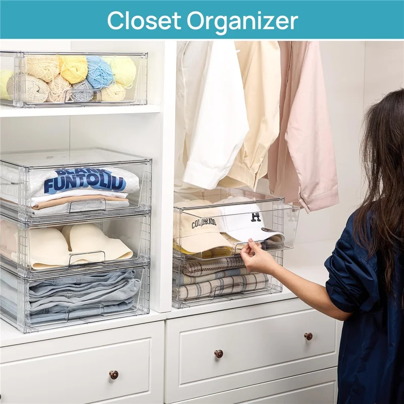 2Pcs PET 12 inch Detachable Cosmetic Storage Box Large Capacity Assembled Drawer Stackable Desktop Organizer