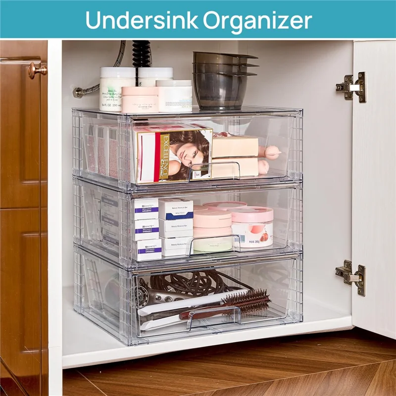 2Pcs PET 12 inch Detachable Cosmetic Storage Box Large Capacity Assembled Drawer Stackable Desktop Organizer