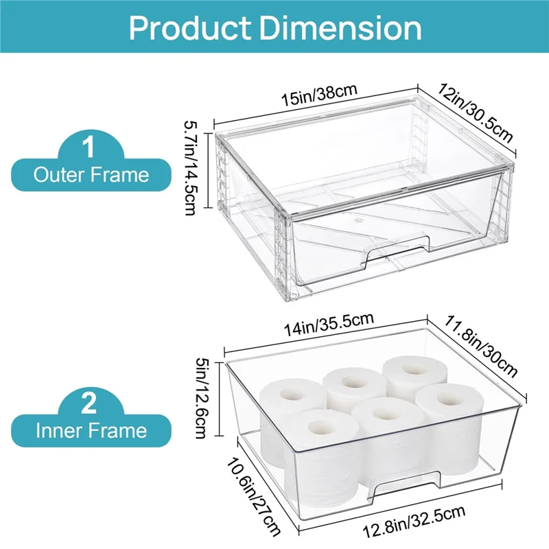 2Pcs PET 12 inch Detachable Cosmetic Storage Box Large Capacity Assembled Drawer Stackable Desktop Organizer