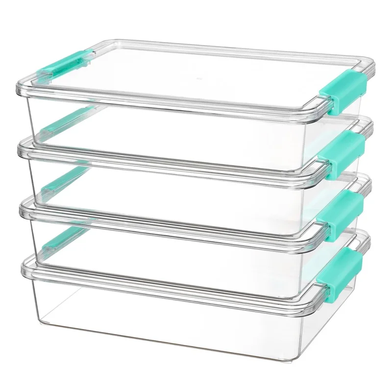 4 Pezzi Scatola di Immagazzinaggio Impilabile in PET Trasparente Organizzatore di Giocattoli con Coperchio Antipolvere Contenitore Salvaspazio