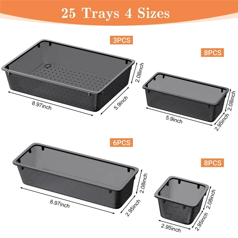 25 Peças Organizador de Bancada Dividido Transparente e Espessado Caixa de Armazenamento Empilhável para Separação de Maquiagem