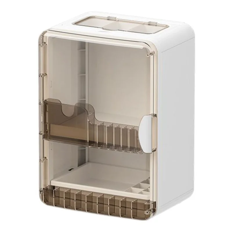 منظم مستحضرات تجميل مغناطيسي، حامل تخزين ماكياج، حاوية متعددة الطبقات ومحرمة من الغبار لمنتجات العناية بالبشرة ومستحضرات التجميل - أبيض
