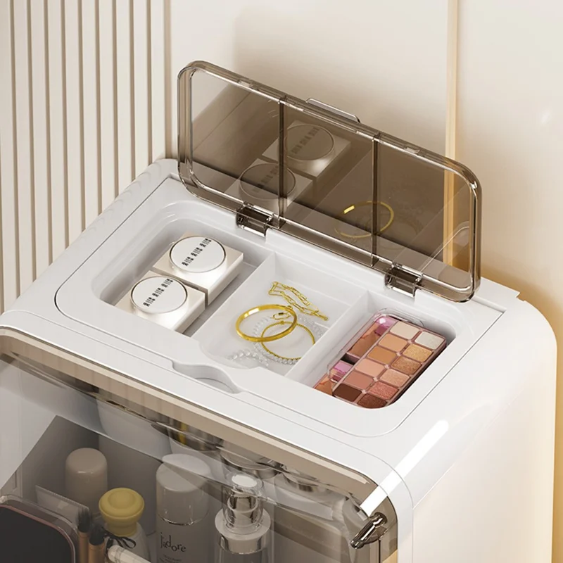 منظم مستحضرات تجميل مغناطيسي، حامل تخزين ماكياج، حاوية متعددة الطبقات ومحرمة من الغبار لمنتجات العناية بالبشرة ومستحضرات التجميل - أبيض
