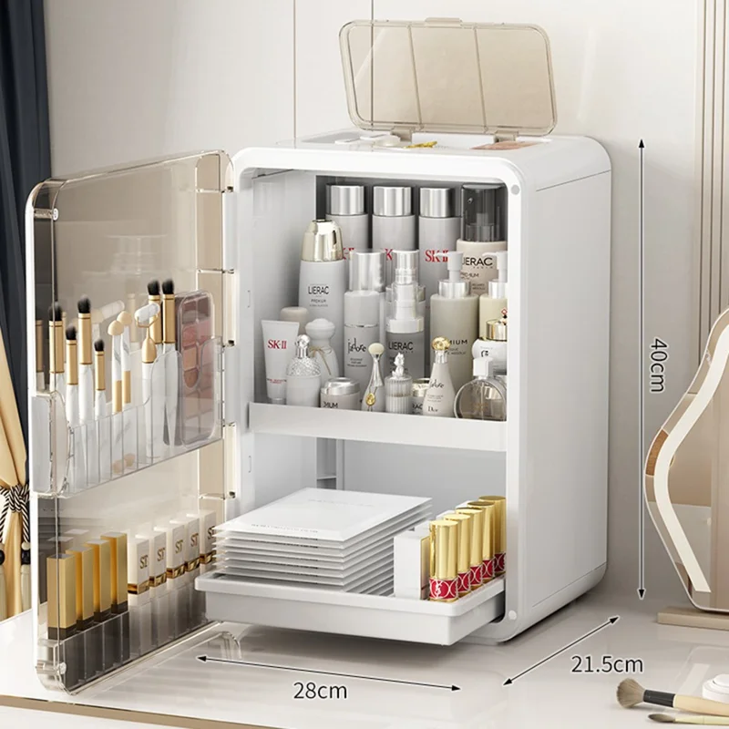 منظم مستحضرات تجميل مغناطيسي، حامل تخزين ماكياج، حاوية متعددة الطبقات ومحرمة من الغبار لمنتجات العناية بالبشرة ومستحضرات التجميل - أبيض