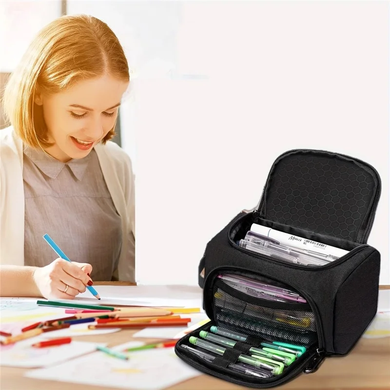 Großer Oxford-Stifteetui mit doppelter Lage, Kosmetiktasche, abriebfeste Stationery-Box, waschbar