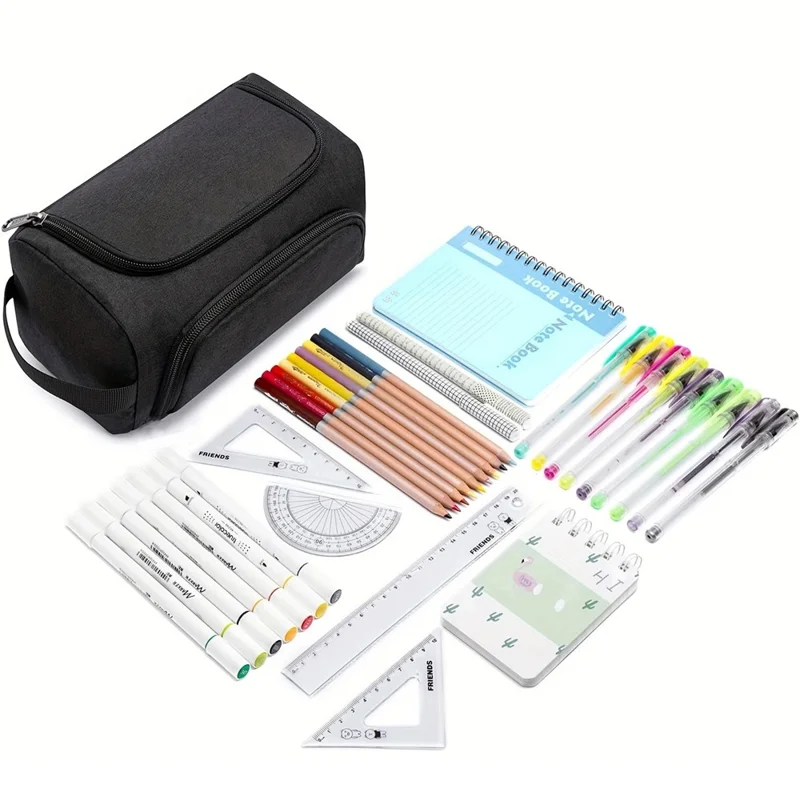 Großer Oxford-Stifteetui mit doppelter Lage, Kosmetiktasche, abriebfeste Stationery-Box, waschbar