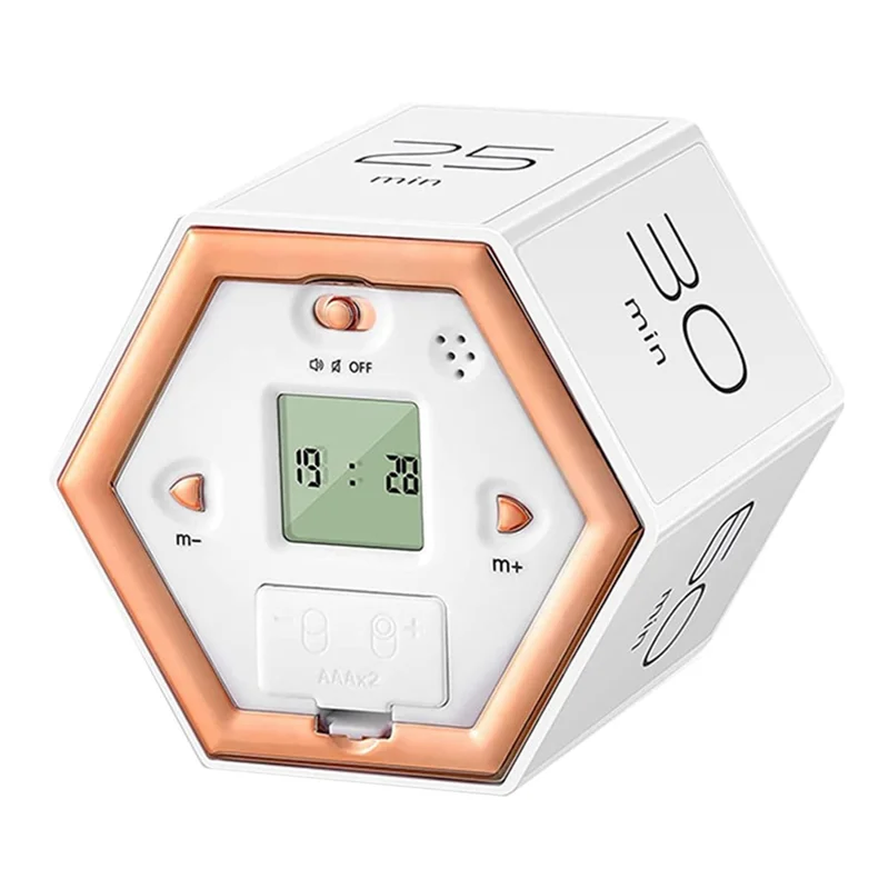 Magnetyczny sześciokątny cyfrowy minutnik kuchenny do gotowania, nauki - Biały