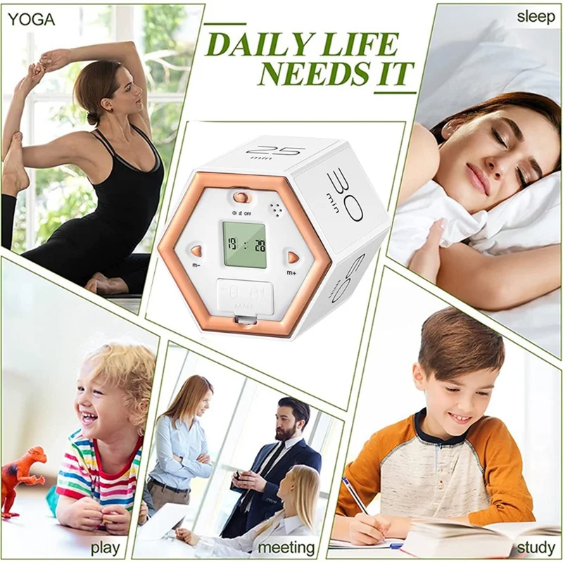 Magnetyczny sześciokątny cyfrowy minutnik kuchenny do gotowania, nauki - Biały