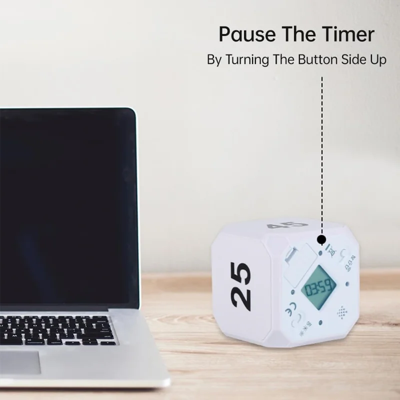 CT02 Minikubtimere med LED-display, elektronisk klocka för tidshantering vid matlagning, läsning och spel - Vit