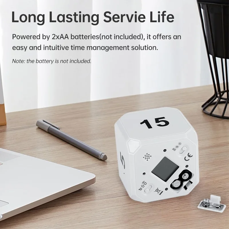 CT02 Minikubtimere med LED-display, elektronisk klocka för tidshantering vid matlagning, läsning och spel - Vit
