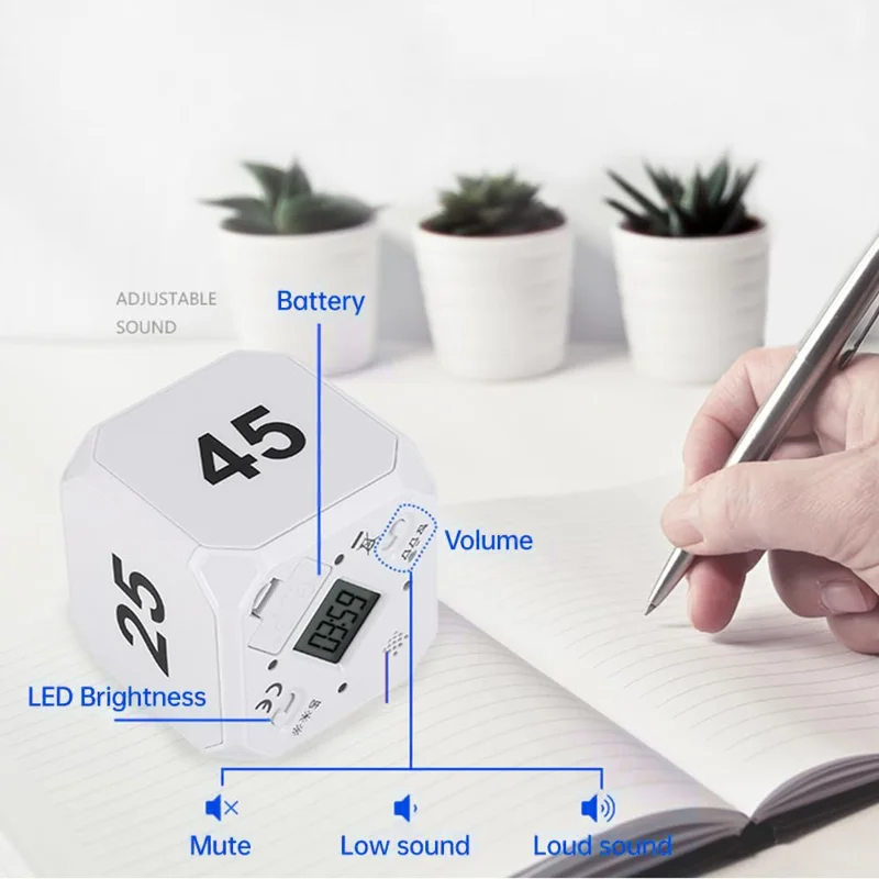 CT02 Minikubtimere med LED-display, elektronisk klocka för tidshantering vid matlagning, läsning och spel - Vit