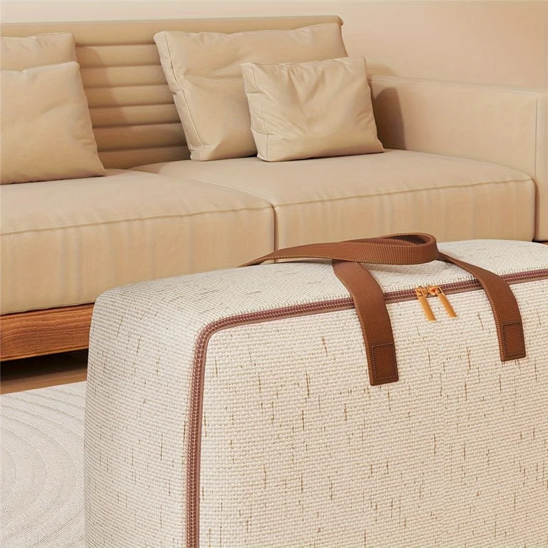 32L Cotton Linen Storage Bag Handheld Quilt Storage Bag Large Capacity Foldable Clothes Organizer for Home Travel