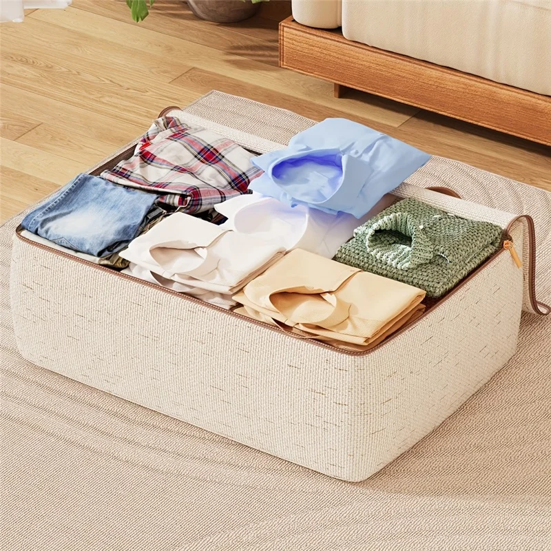 32L Cotton Linen Storage Bag Handheld Quilt Storage Bag Large Capacity Foldable Clothes Organizer for Home Travel