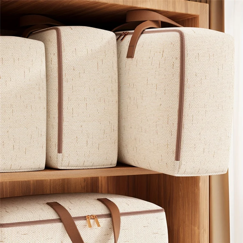 32L Cotton Linen Storage Bag Handheld Quilt Storage Bag Large Capacity Foldable Clothes Organizer for Home Travel