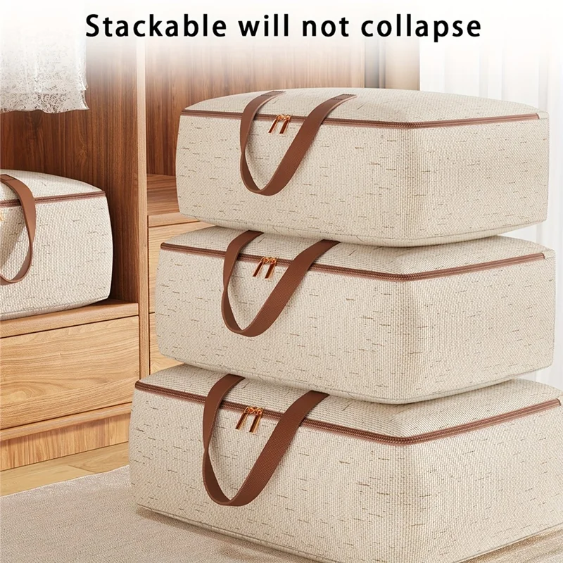 82L Cotton Linen Storage Bag Handheld Quilt Storage Bag Large Capacity Foldable Clothes Organizer for Home Travel